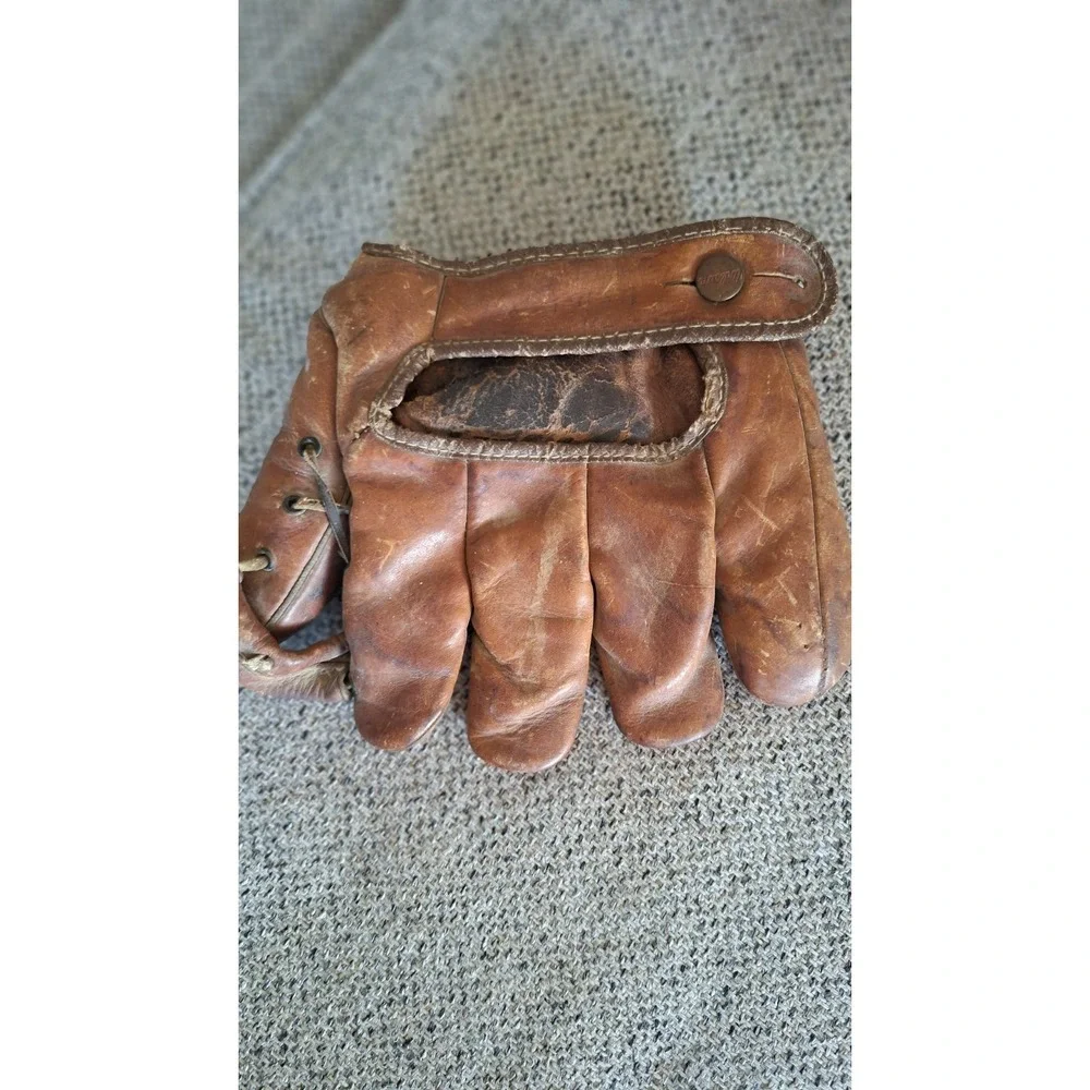 VINTAGE SPLIT FINGER BASEBALL GLOVE LEATHER MITT 1940S 1950S COLLECTIBLE